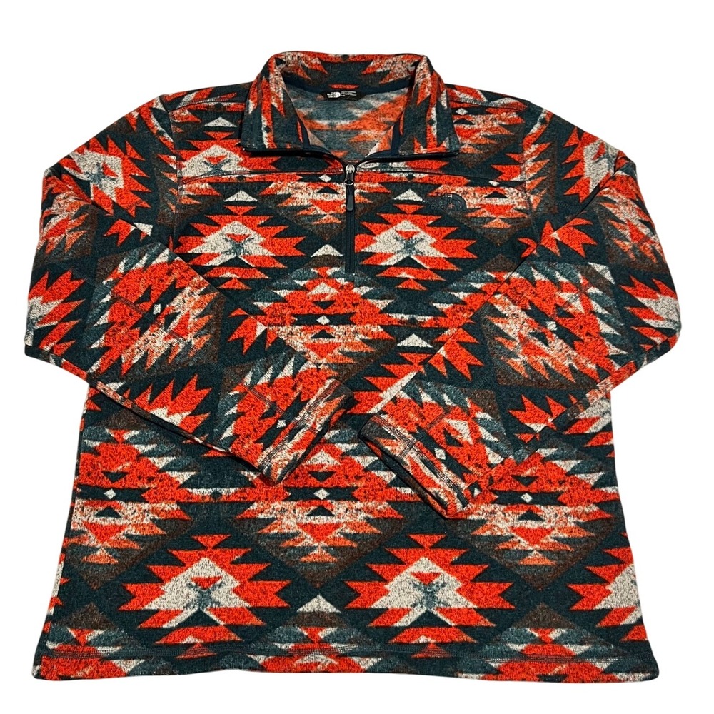 The North Face Fair Isle‎ Fleece 1/4 Zip Pullover Sweater Orange Mens Large